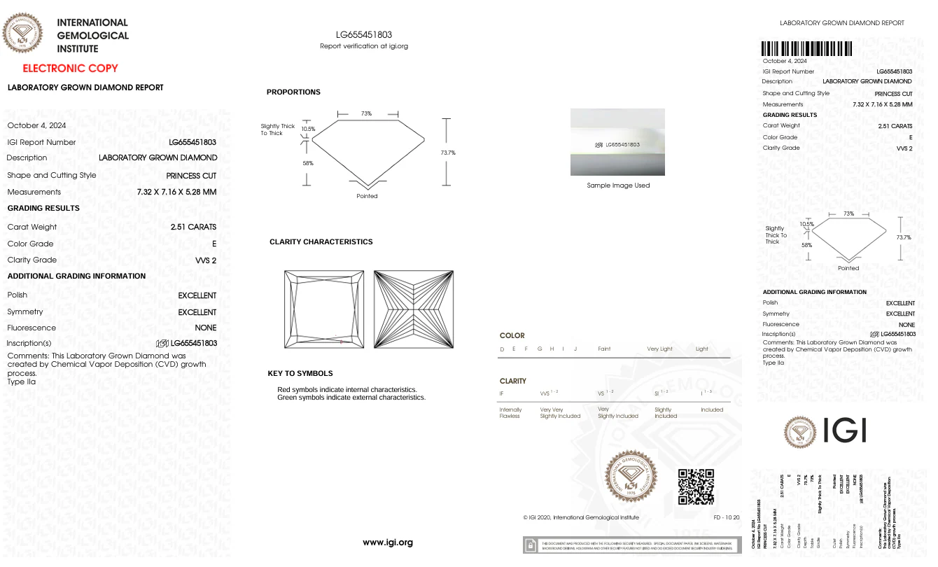 2.51 Carat Princess Lab Grown Diamond, VVS2/E - Image 2