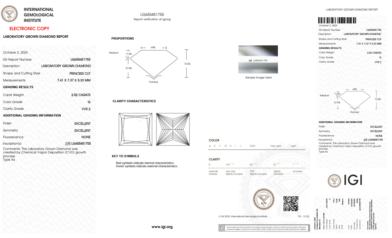 2.52 Carat Princess Lab Grown Diamond, VVS2/G - Image 2