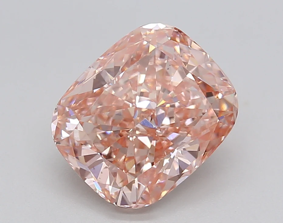 2.54 Carat Long Cushion Lab Grown Diamond, VS1/FANCY VIVID PINK