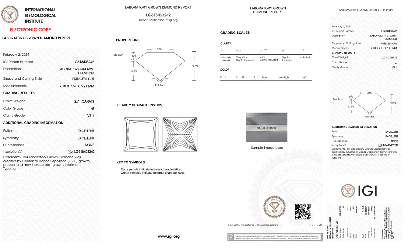 2.71 Carat Princess Lab Grown Diamond, VS1/G - Image 2