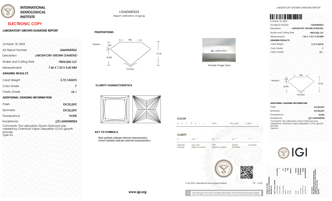 2.72 Carat Princess Lab Grown Diamond, VS1/F - Image 2