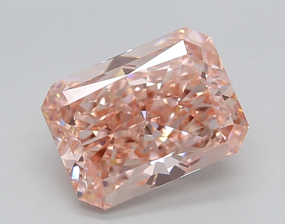 2.72 Carat Radiant Cut Lab Grown Diamond, VS1/FANCY VIVID PINK