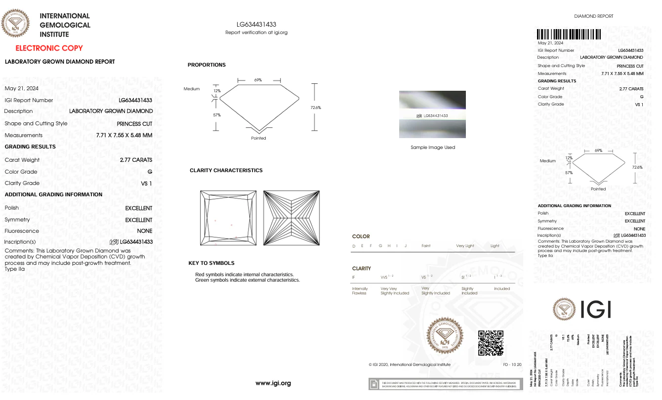 2.77 Carat Princess Lab Grown Diamond, VS1/G - Image 2