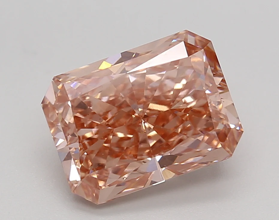 2.79 Carat Radiant Lab Grown Diamond, VS1/FANCY VIVID BROWNISH PINK
