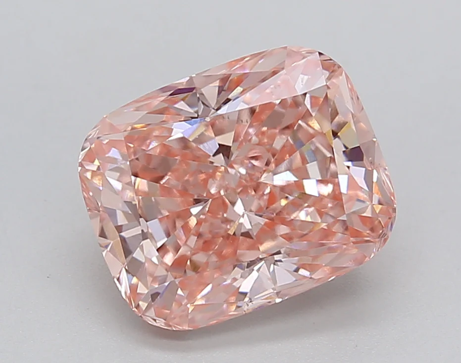 2.8 Carat Long Cushion Lab Grown Diamond, VS1/FANCY VIVID PINK