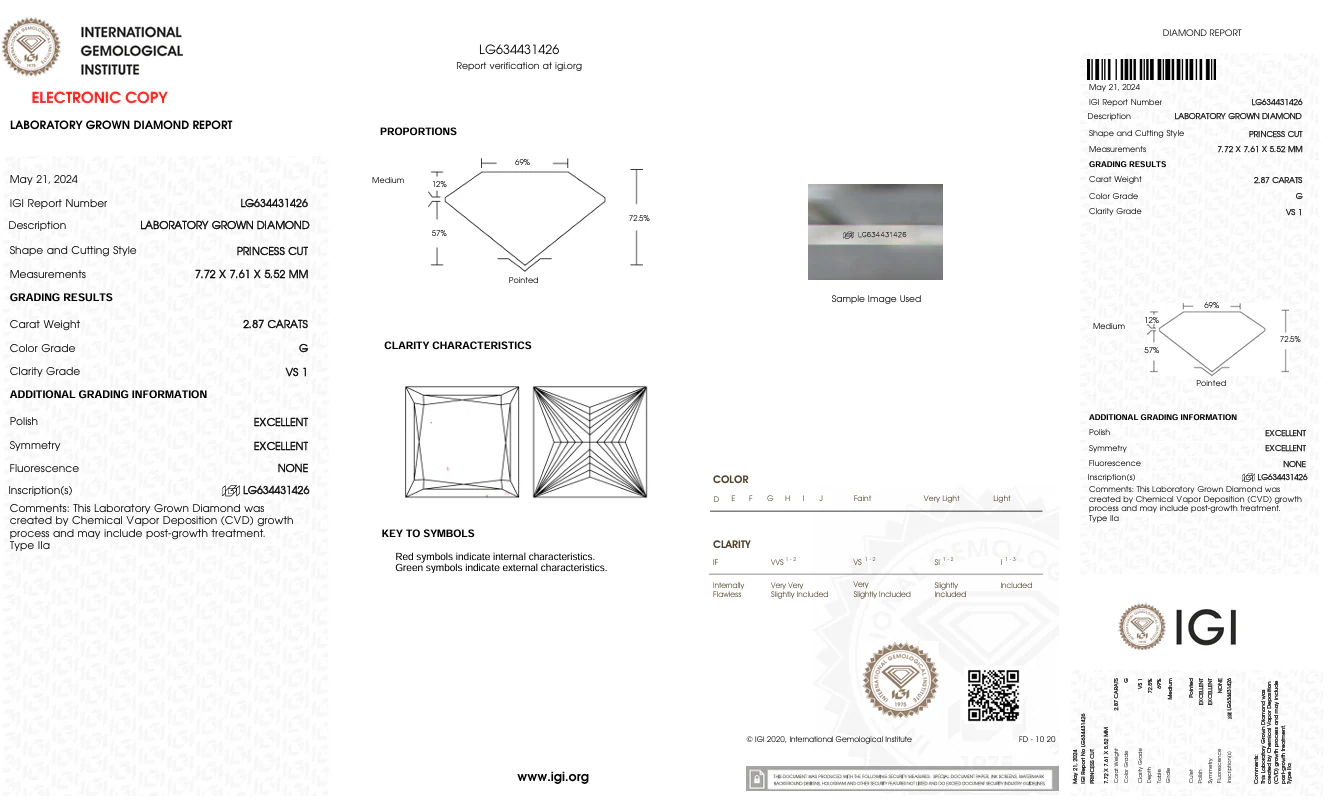 2.87 Carat Princess Lab Grown Diamond, VS1/G - Image 2