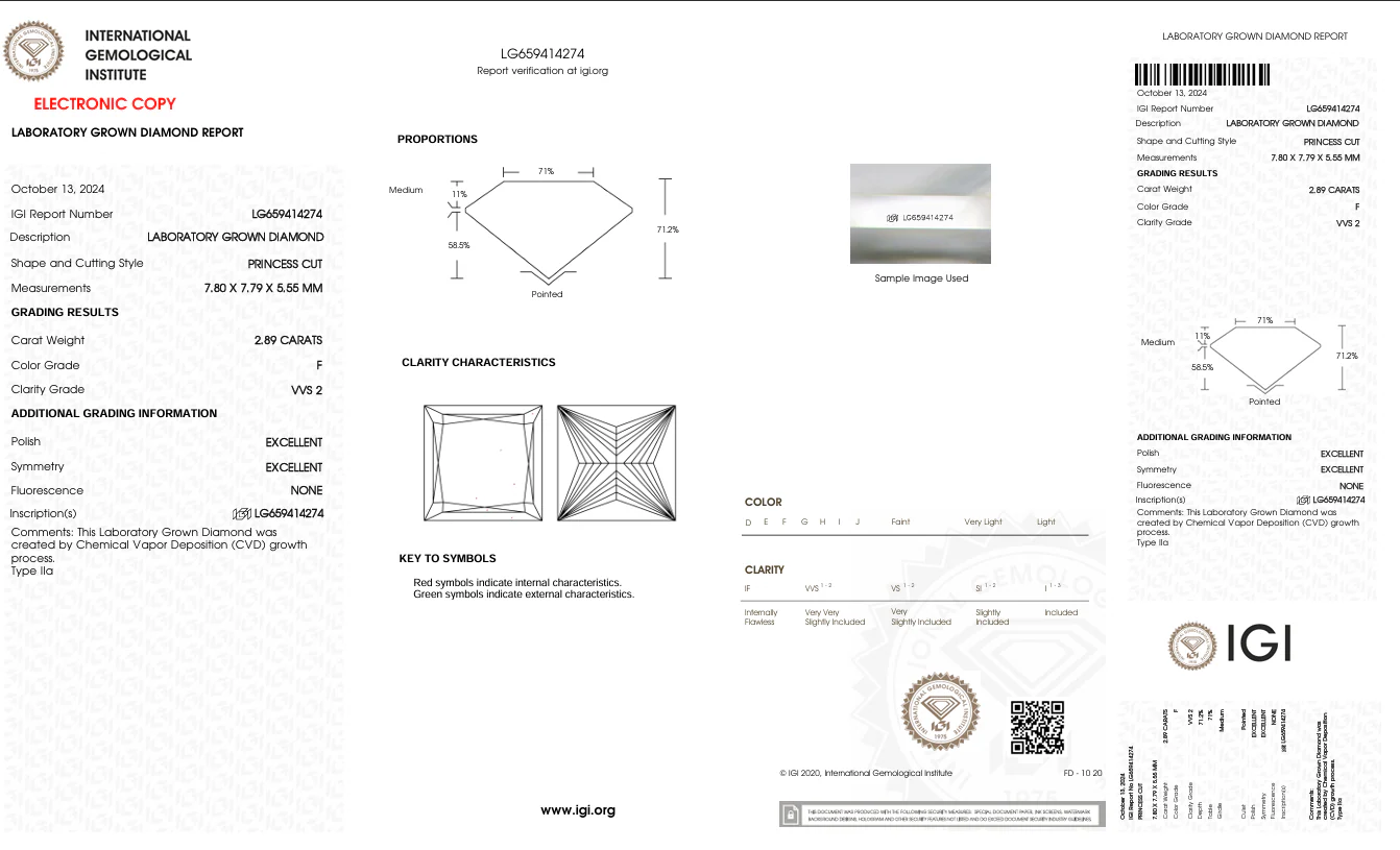 2.89 Carat Princess Lab Grown Diamond, VVS2/F - Image 2