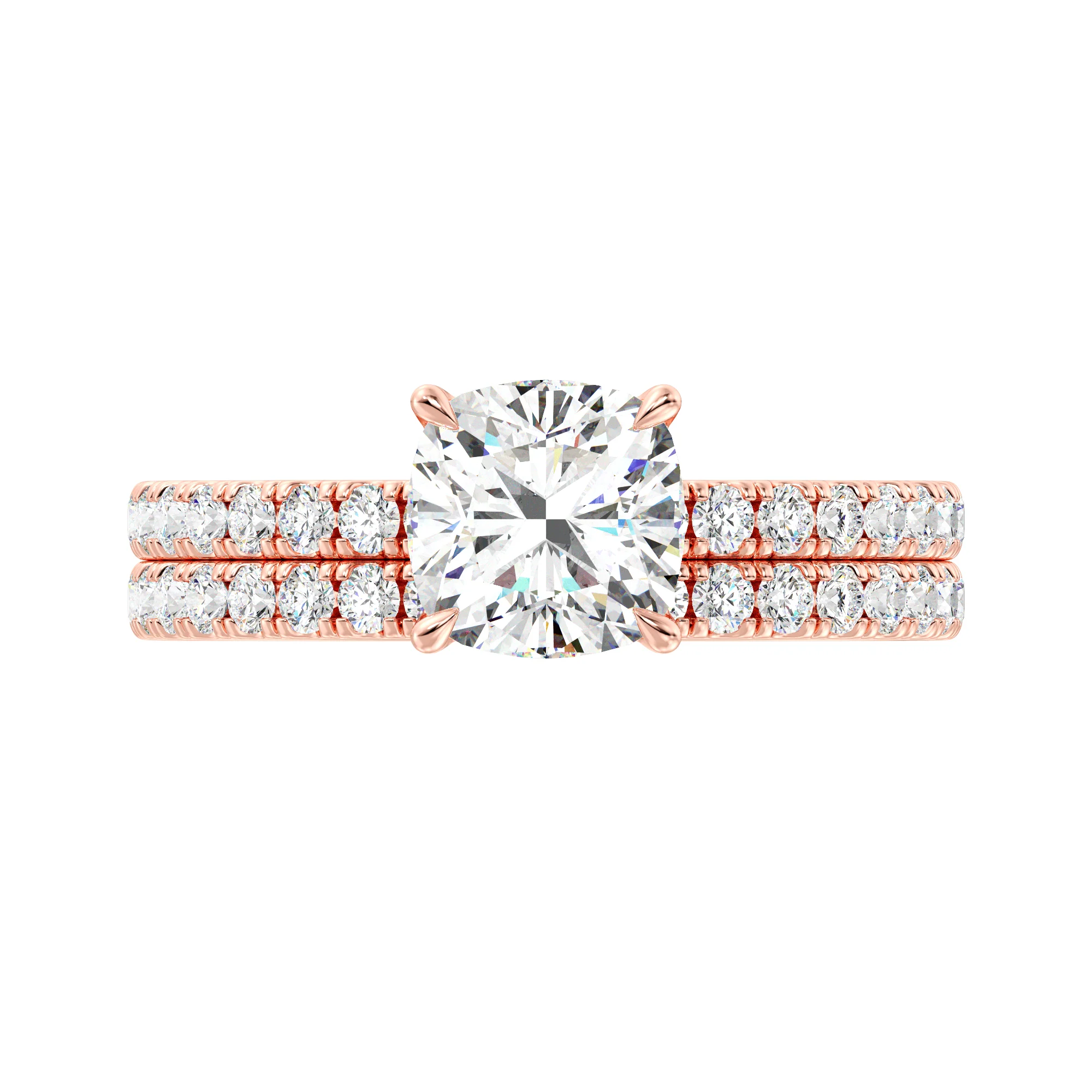 2 Carat Cushion Cut Lab Grown Diamond Engagement Ring with Wedding Band Set in 18K Gold - Image 10