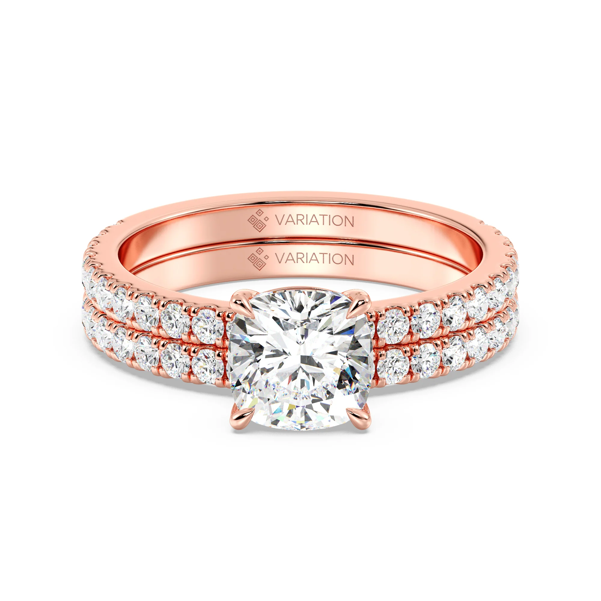 2 Carat Cushion Cut Lab Grown Diamond Engagement Ring with Wedding Band Set in 18K Gold - Image 6
