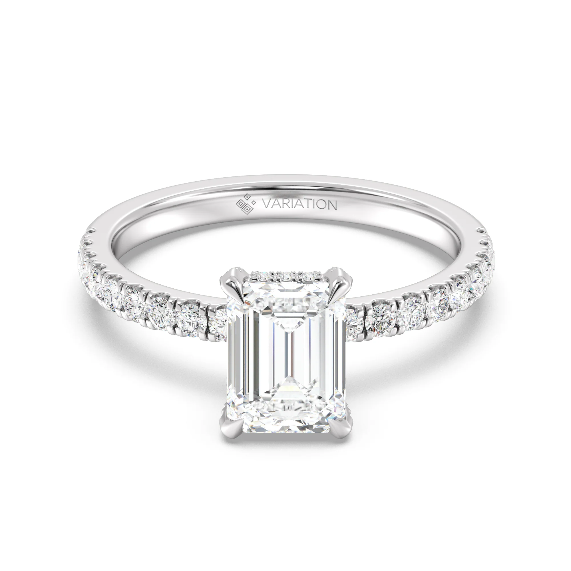2 Carat Emerald Cut Lab Grown Diamond Engagement Ring with Hidden Halo in 18K Gold - Image 11