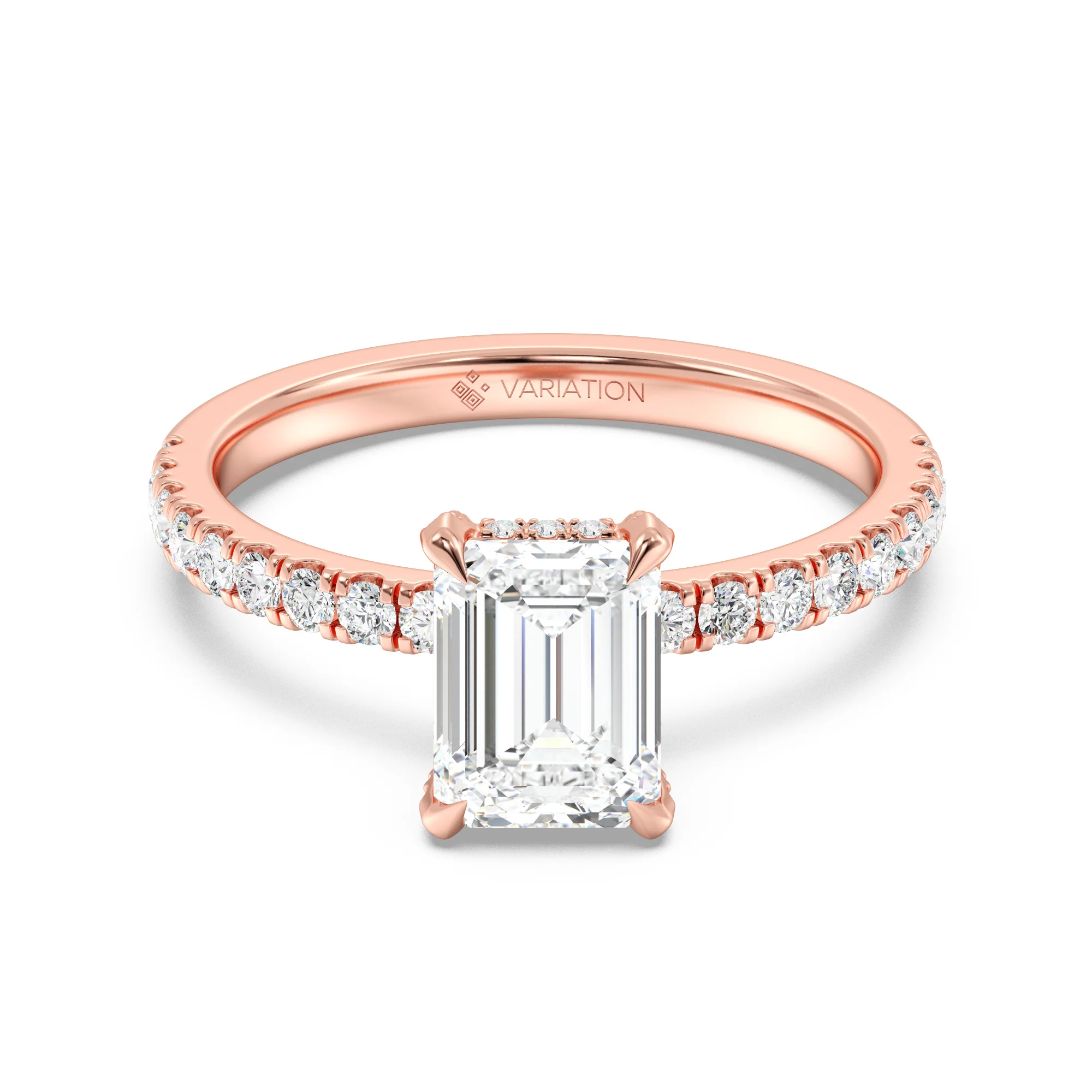 2 Carat Emerald Cut Lab Grown Diamond Engagement Ring with Hidden Halo in 18K Gold - Image 6