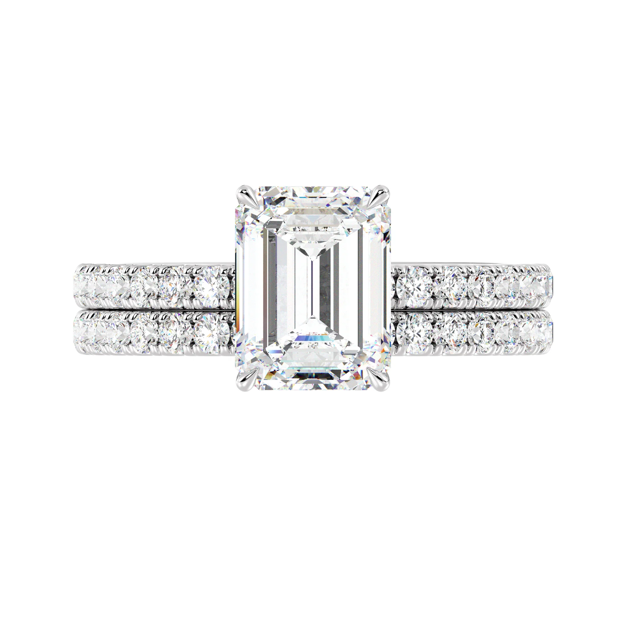 2 Carat Emerald Cut Lab Grown Diamond Engagement Ring with Wedding Band Set in 18K Gold - Image 15