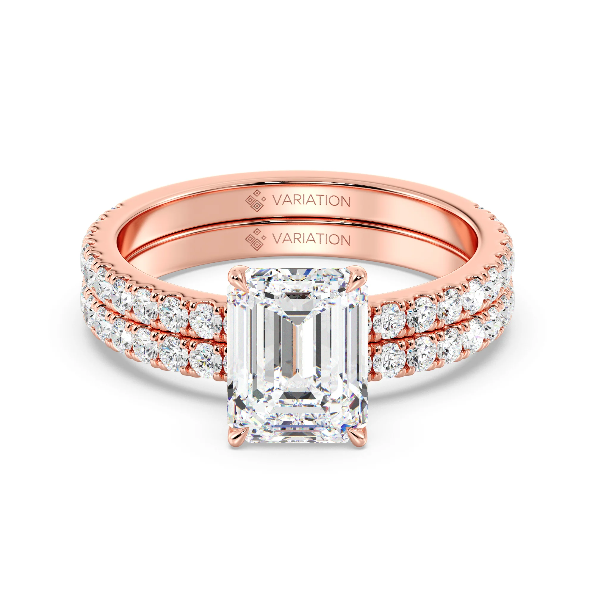 2 Carat Emerald Cut Lab Grown Diamond Engagement Ring with Wedding Band Set in 18K Gold - Image 6