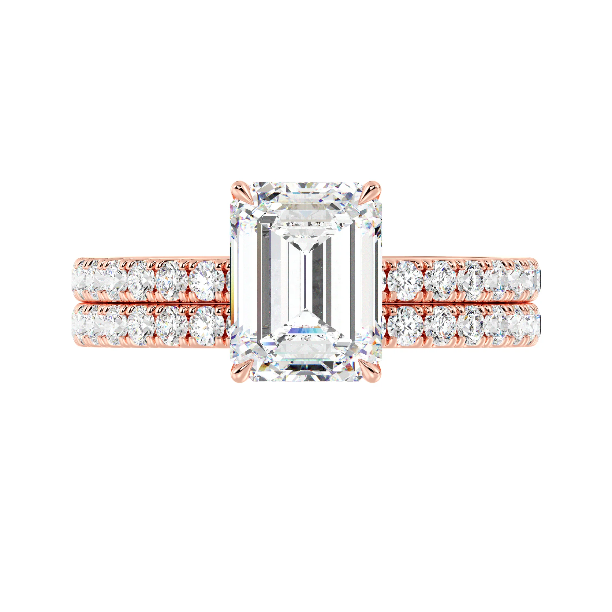 2 Carat Emerald Cut Lab Grown Diamond Engagement Ring with Wedding Band Set in 18K Gold - Image 8