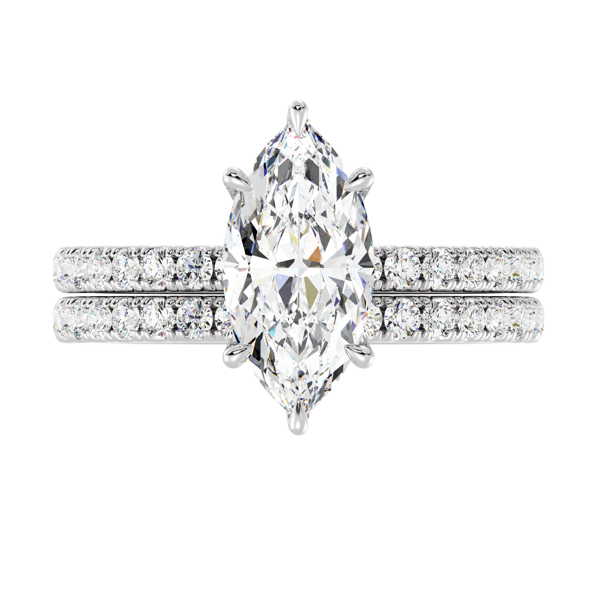2 Carat Marquise Cut Lab Grown Diamond Engagement Ring with Wedding Band Set in 18K Gold - Image 14