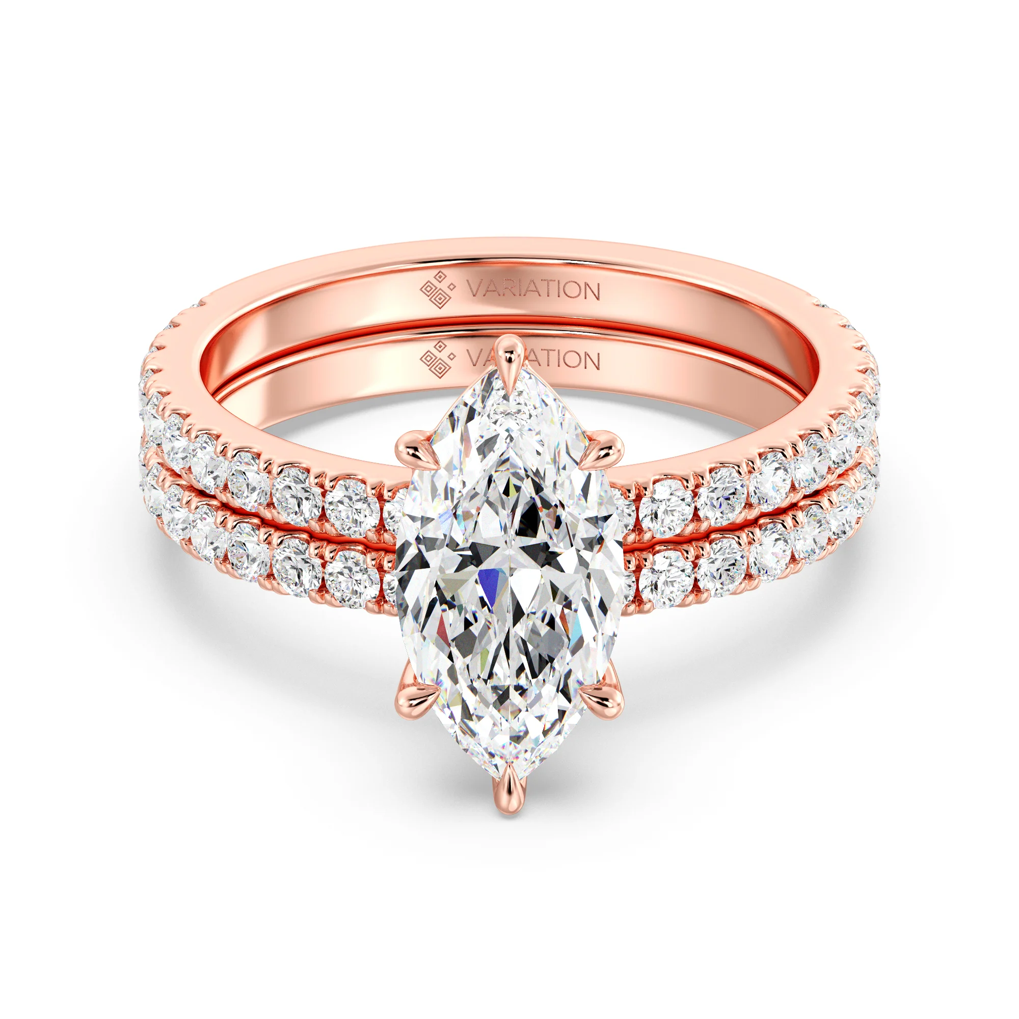 2 Carat Marquise Cut Lab Grown Diamond Engagement Ring with Wedding Band Set in 18K Gold - Image 6