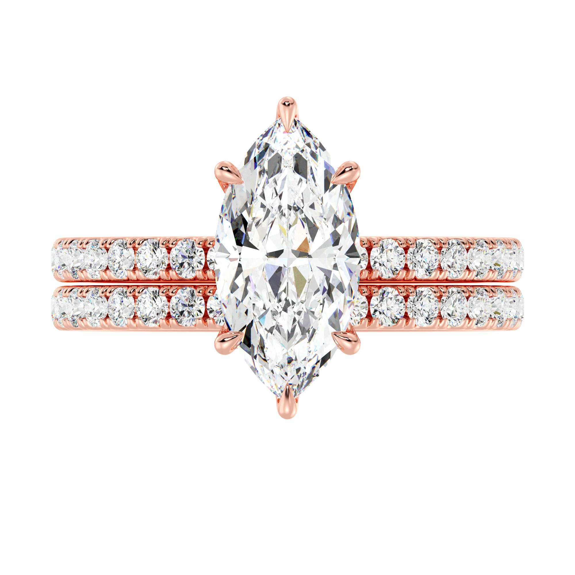 2 Carat Marquise Cut Lab Grown Diamond Engagement Ring with Wedding Band Set in 18K Gold - Image 9