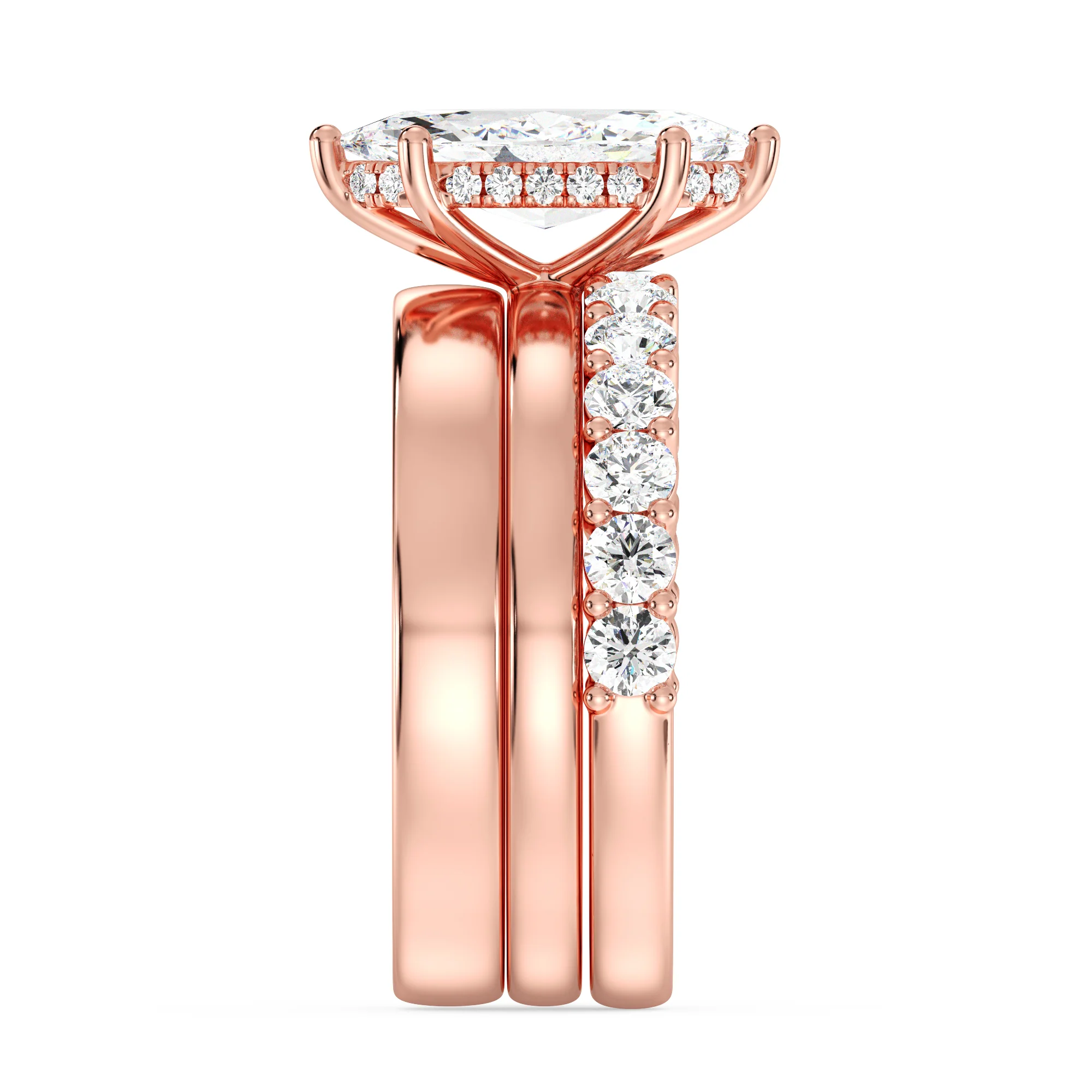 2 Carat Marquise Cut Lab Grown Diamond Engagement Trio Ring Set in 18K Gold - Image 10