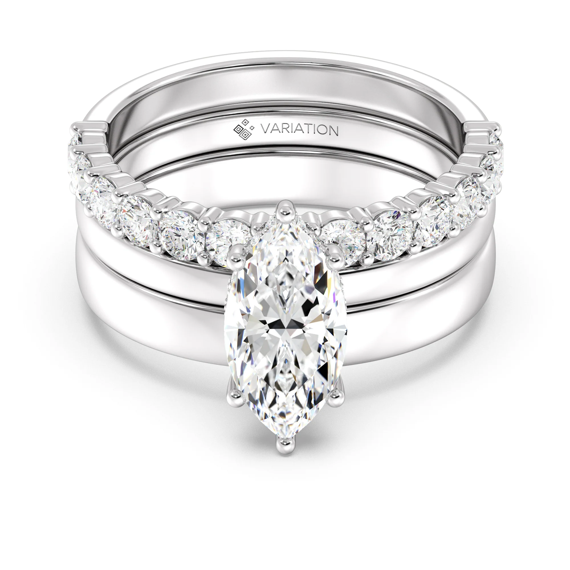 2 Carat Marquise Cut Lab Grown Diamond Engagement Trio Ring Set in 18K Gold - Image 11