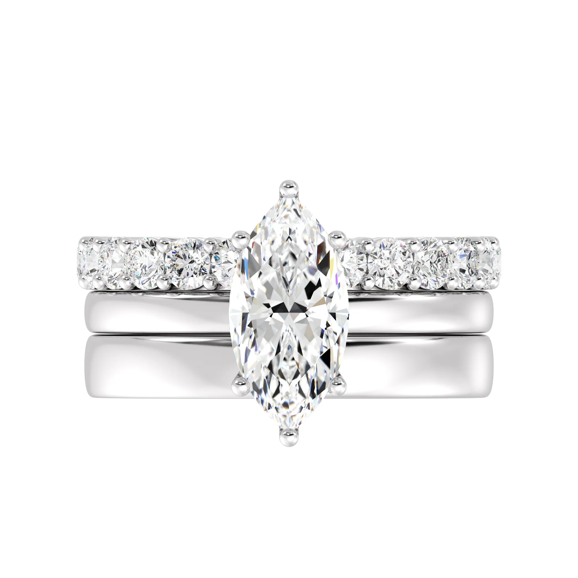 2 Carat Marquise Cut Lab Grown Diamond Engagement Trio Ring Set in 18K Gold - Image 13