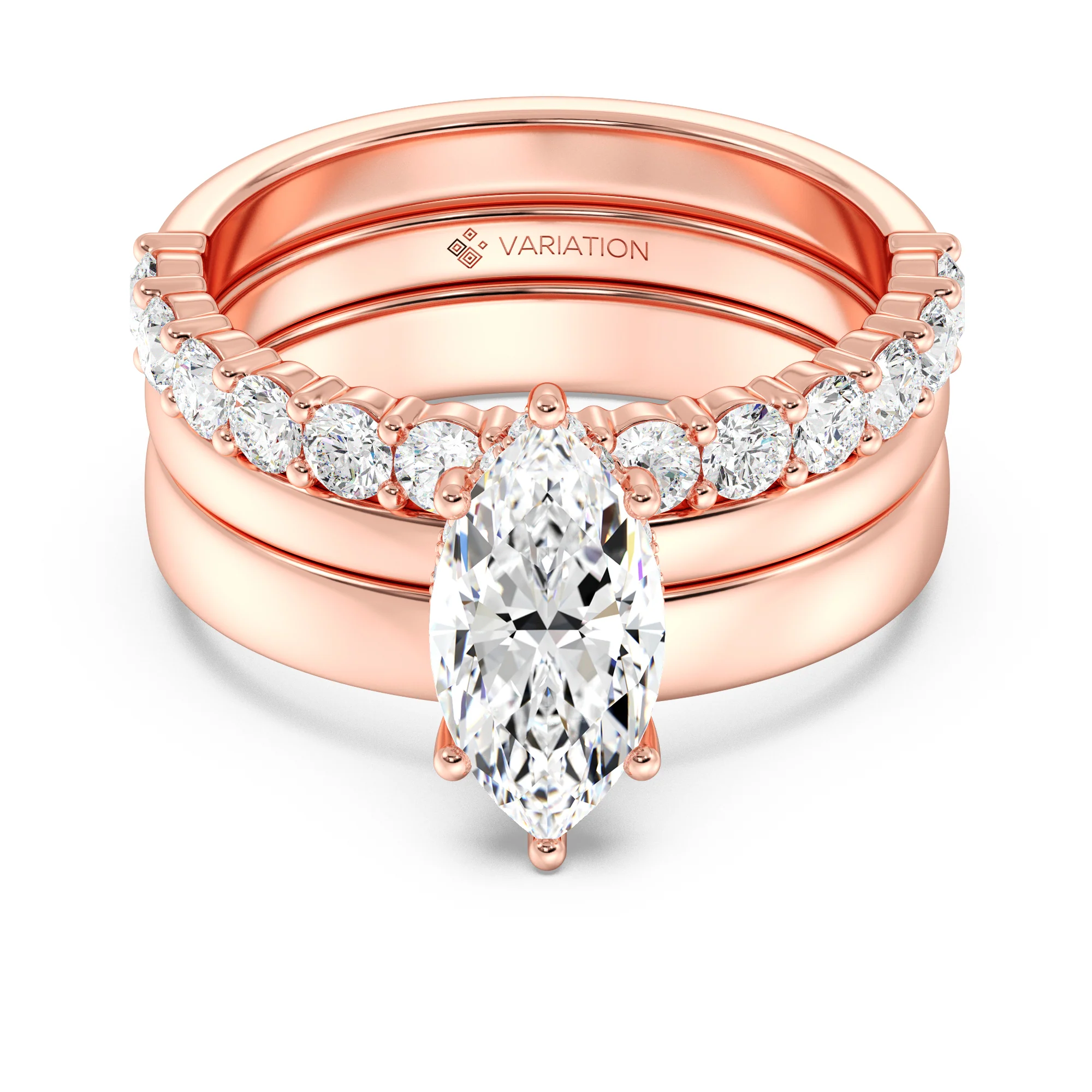 2 Carat Marquise Cut Lab Grown Diamond Engagement Trio Ring Set in 18K Gold - Image 6