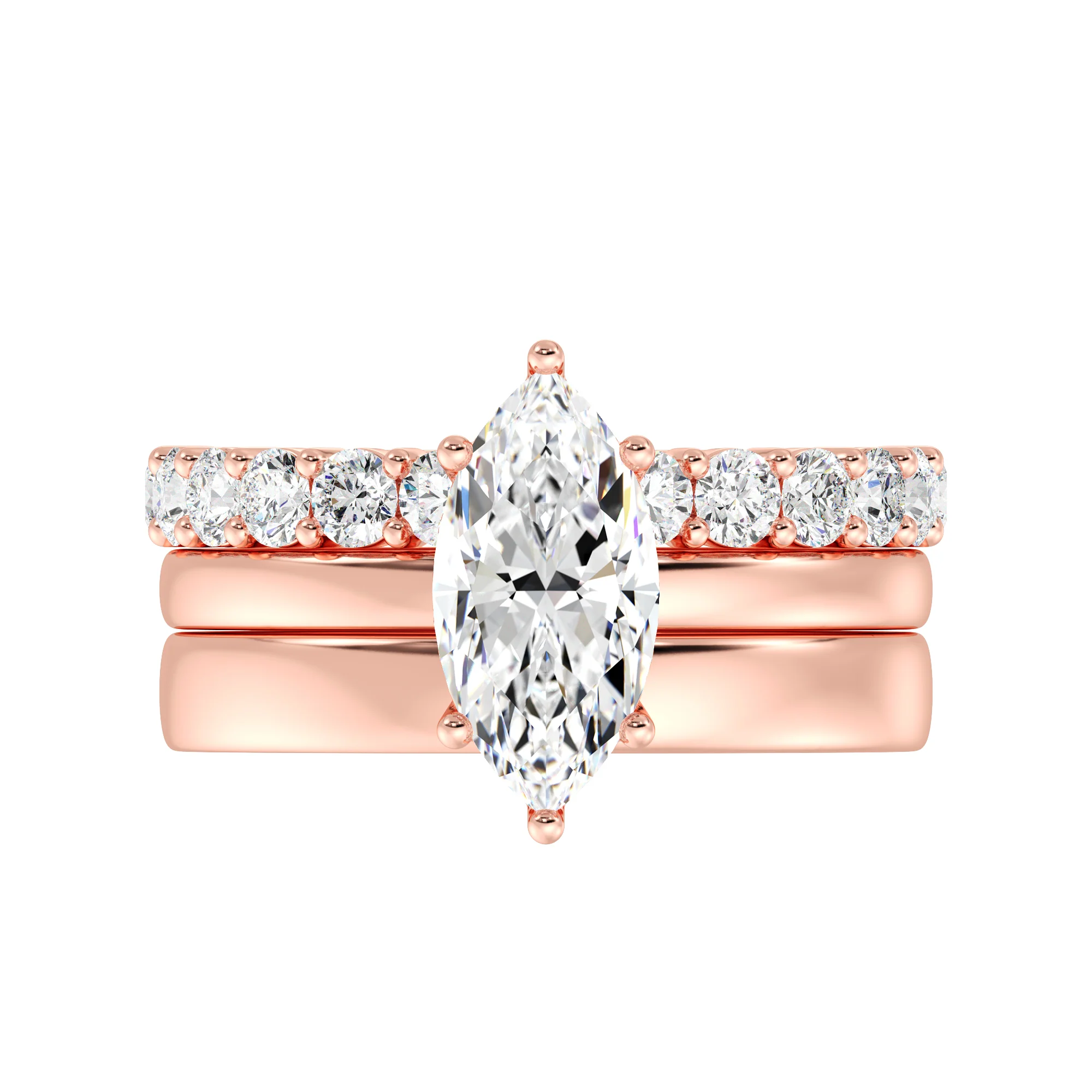 2 Carat Marquise Cut Lab Grown Diamond Engagement Trio Ring Set in 18K Gold - Image 8