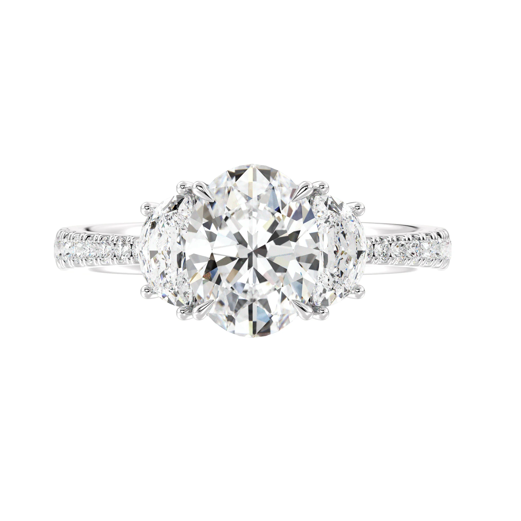 2 Carat Oval Cut Lab Grown Diamond Engagement Ring with Half Moon Accents in 18K Gold - Image 10