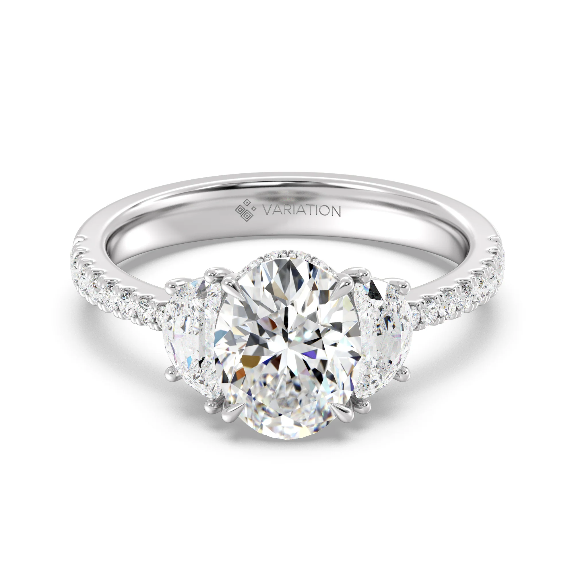 2 Carat Oval Cut Lab Grown Diamond Engagement Ring with Half Moon Accents in 18K Gold - Image 11