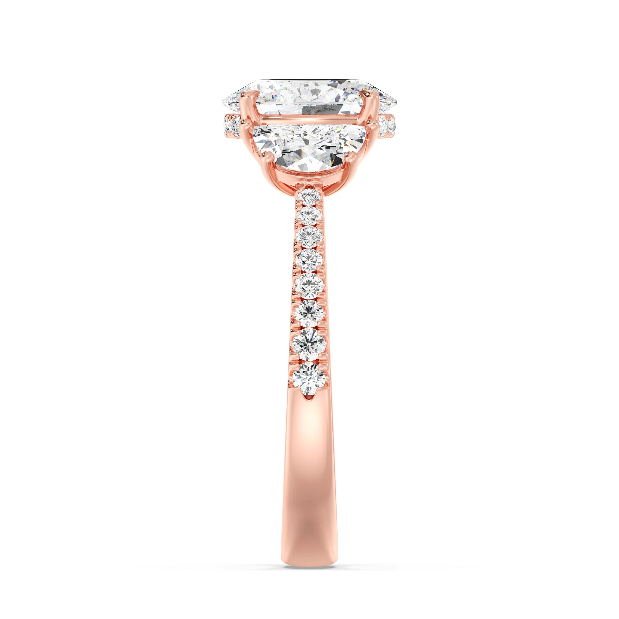 2 Carat Oval Cut Lab Grown Diamond Engagement Ring with Half Moon Accents in 18K Gold - Image 7