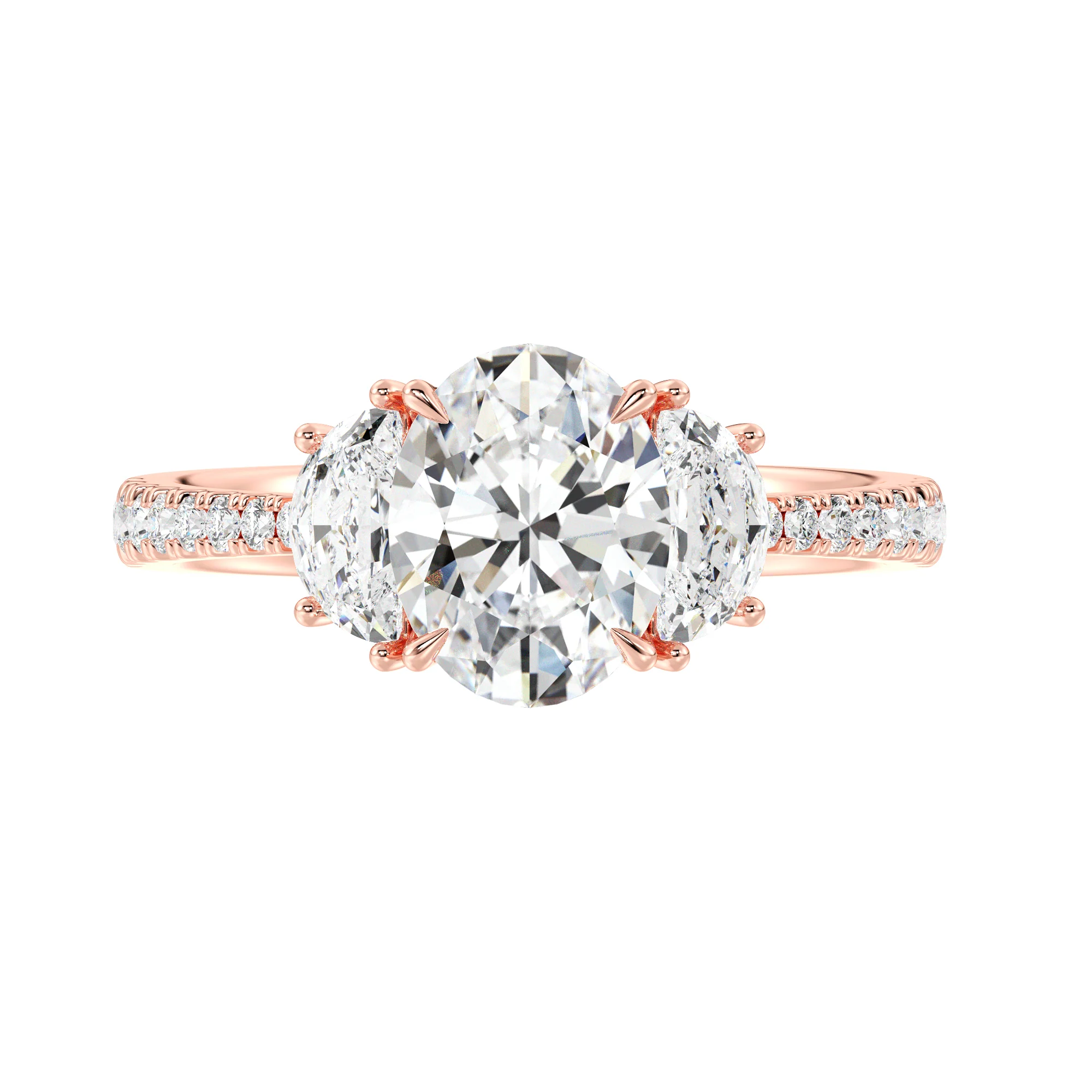 2 Carat Oval Cut Lab Grown Diamond Engagement Ring with Half Moon Accents in 18K Gold - Image 8