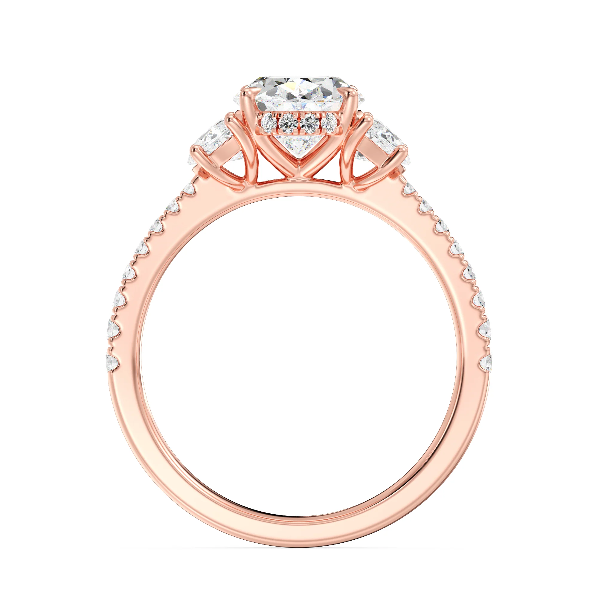2 Carat Oval Cut Lab Grown Diamond Engagement Ring with Half Moon Accents in 18K Gold - Image 9