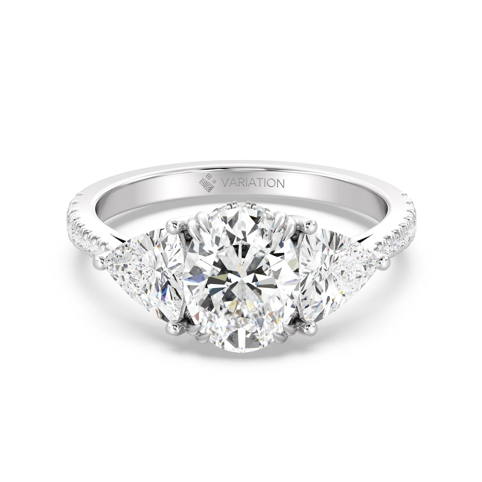 2 Carat Oval Cut Lab Grown Diamond Engagement Ring with Triangle Side Stones in 18K Gold - Image 11