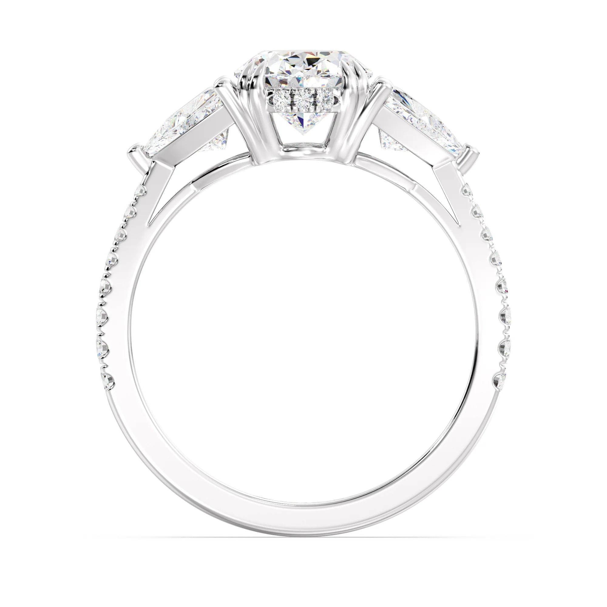 2 Carat Oval Cut Lab Grown Diamond Engagement Ring with Triangle Side Stones in 18K Gold - Image 14