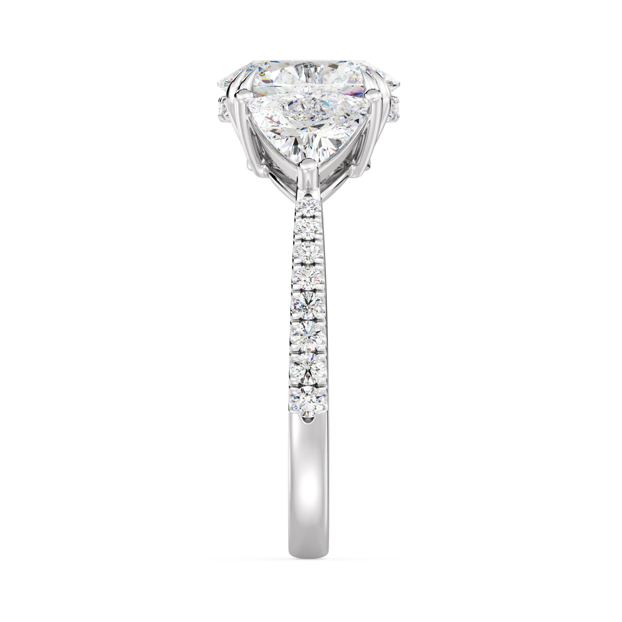 2 Carat Oval Cut Lab Grown Diamond Engagement Ring with Triangle Side Stones in 18K Gold - Image 15