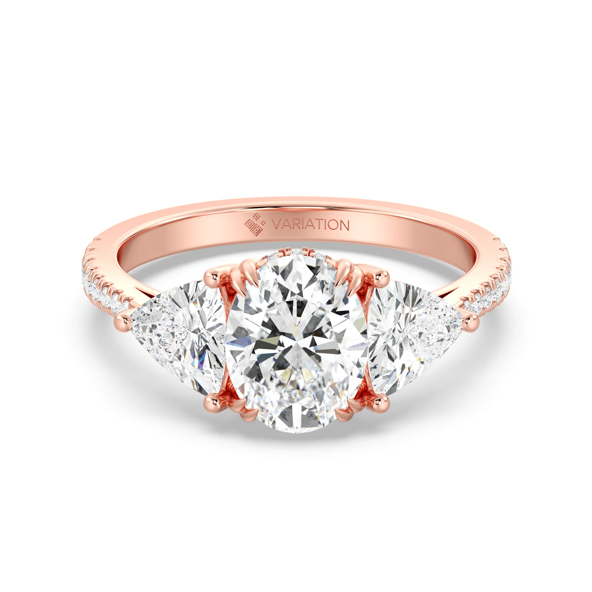 2 Carat Oval Cut Lab Grown Diamond Engagement Ring with Triangle Side Stones in 18K Gold - Image 6