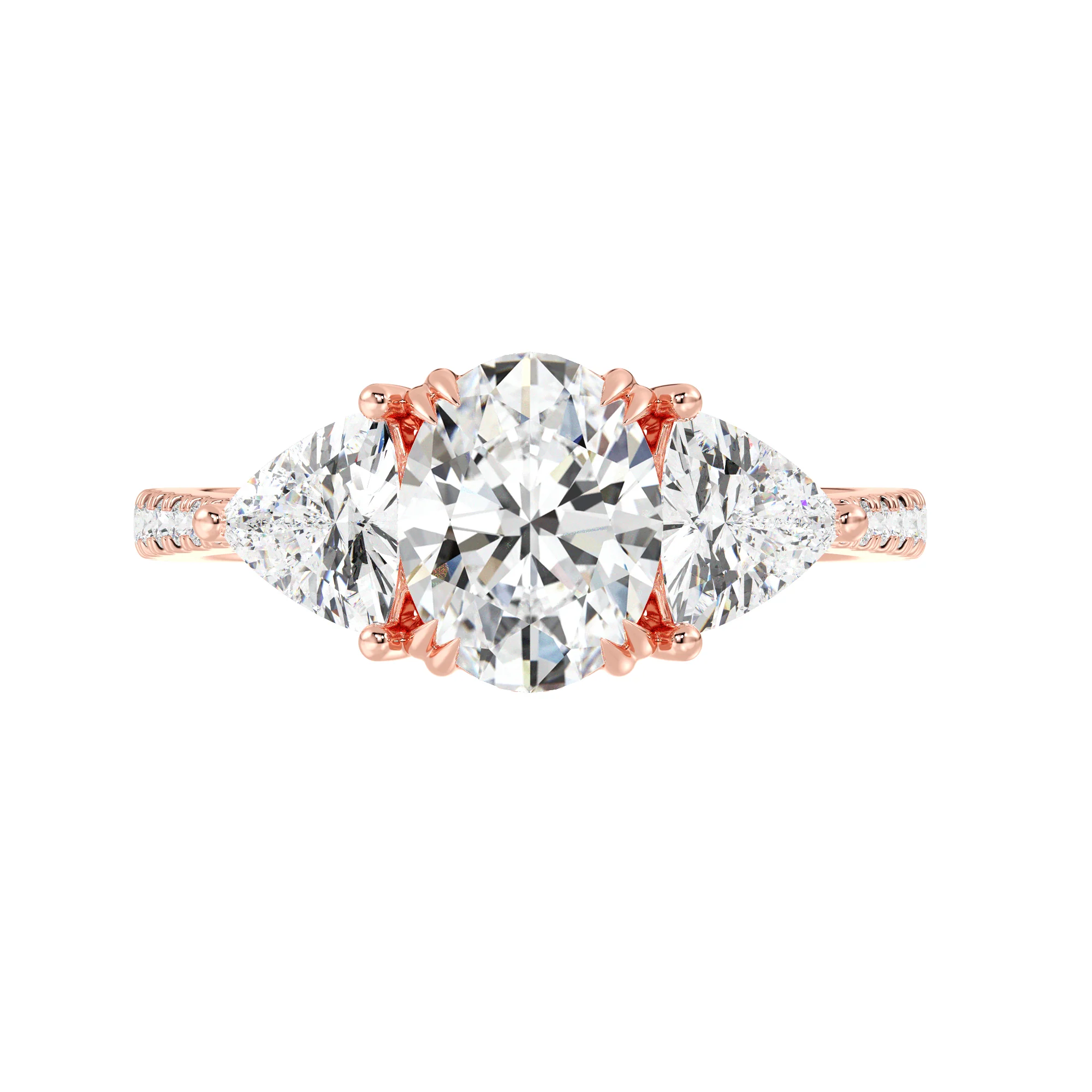 2 Carat Oval Cut Lab Grown Diamond Engagement Ring with Triangle Side Stones in 18K Gold - Image 8