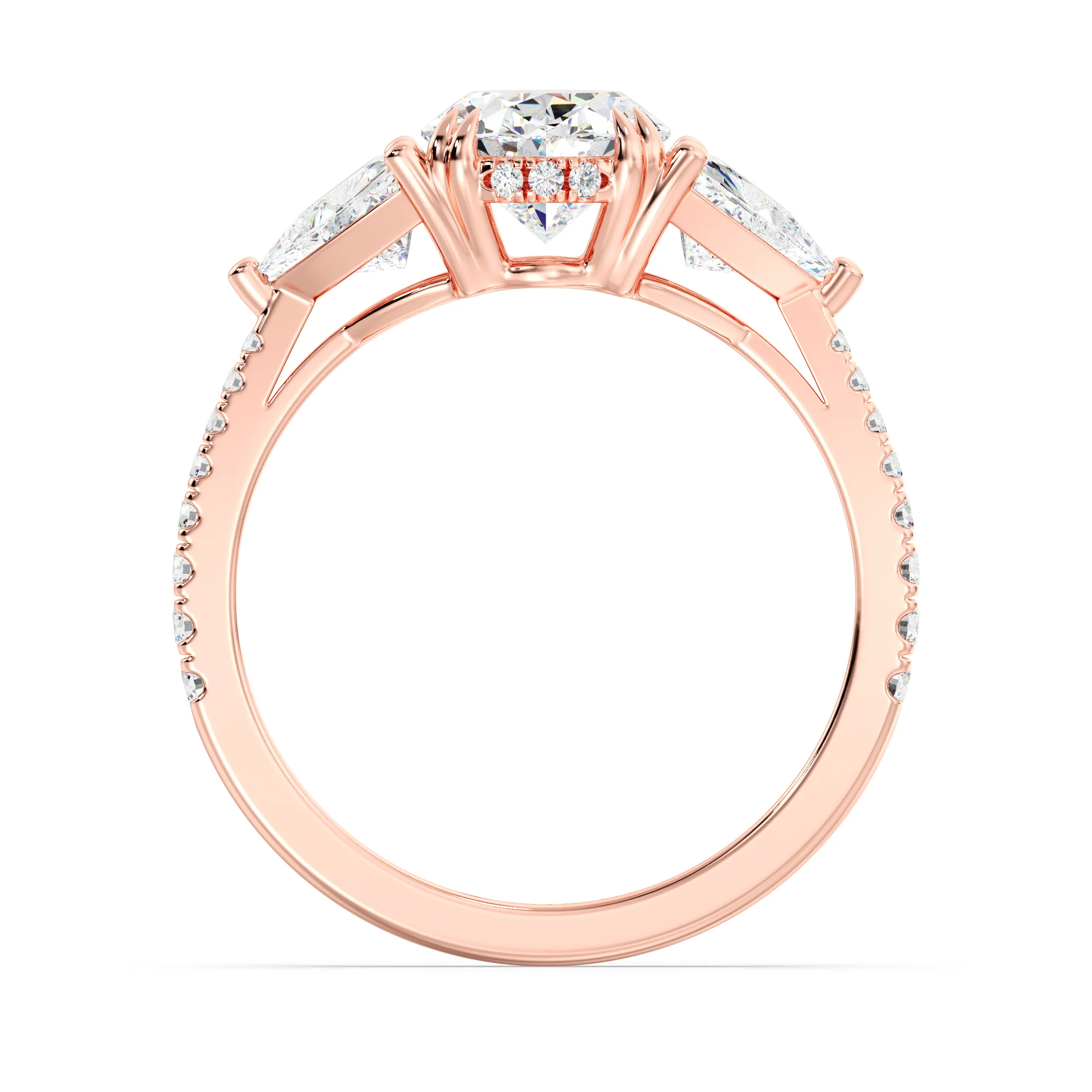 2 Carat Oval Cut Lab Grown Diamond Engagement Ring with Triangle Side Stones in 18K Gold - Image 9