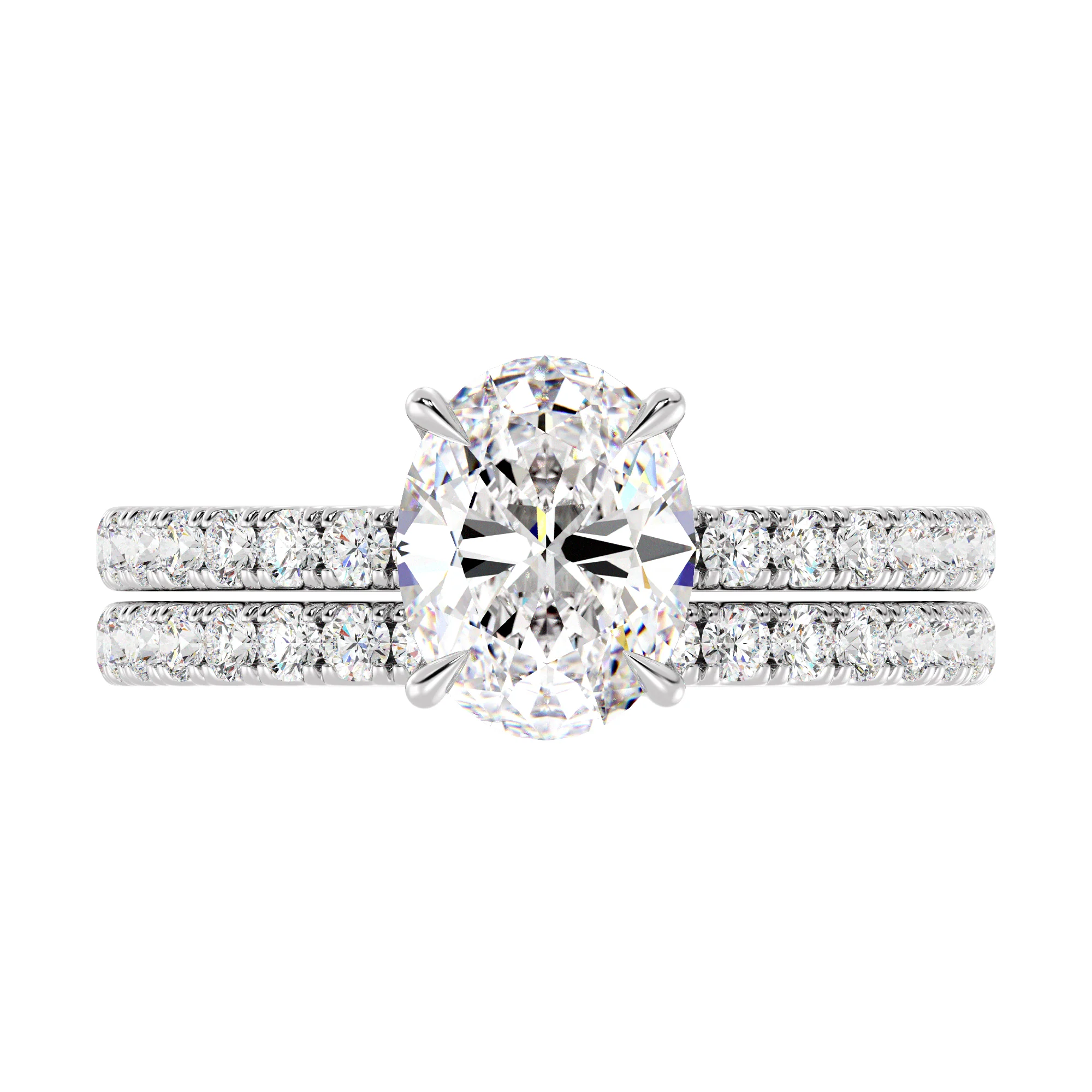 2 Carat Oval Cut Lab Grown Diamond Engagement Ring with Wedding Band Set in 18K Gold - Image 13
