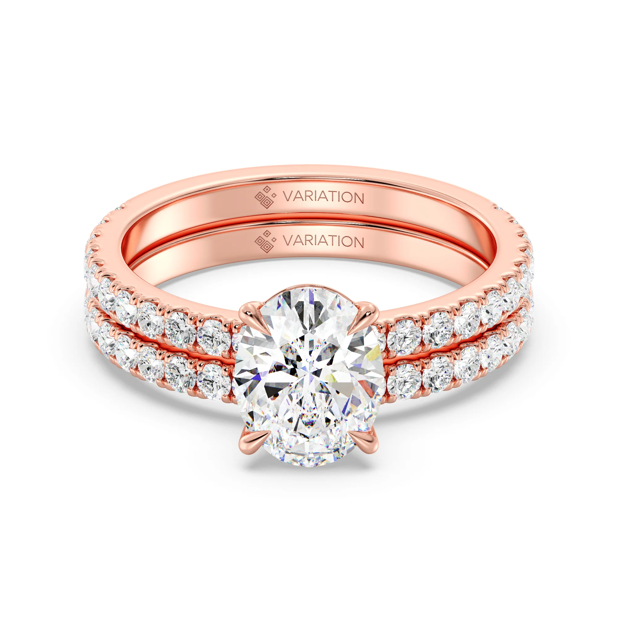 2 Carat Oval Cut Lab Grown Diamond Engagement Ring with Wedding Band Set in 18K Gold - Image 6