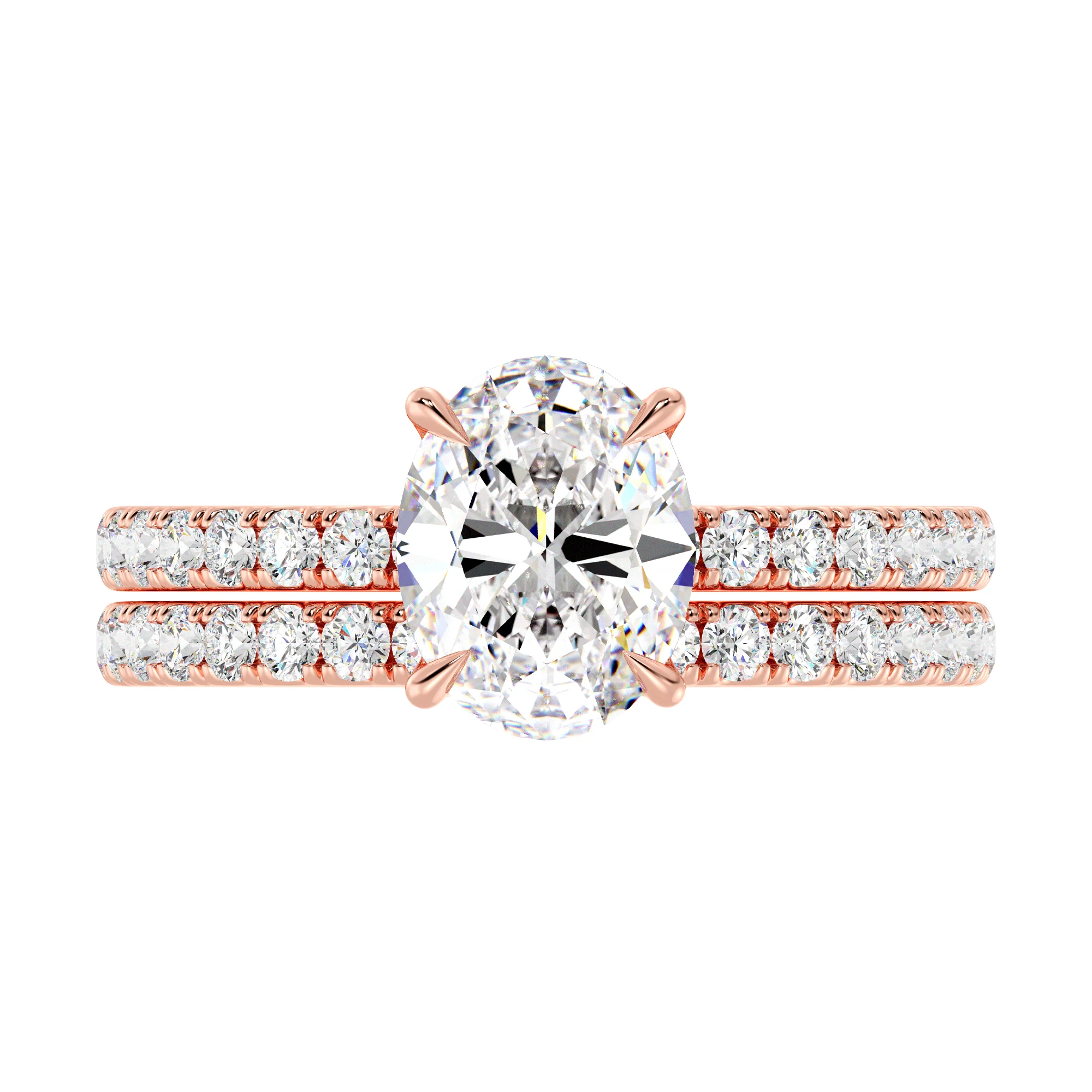 2 Carat Oval Cut Lab Grown Diamond Engagement Ring with Wedding Band Set in 18K Gold - Image 9