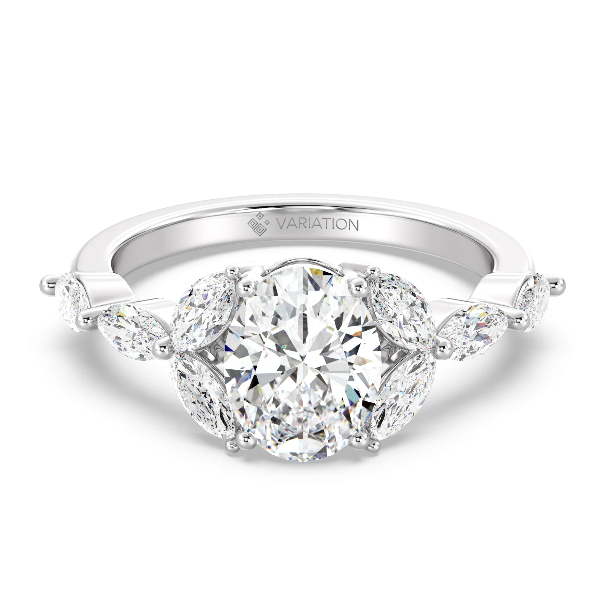 2 Carat Oval Cut Lab Grown Diamond Solitaire Engagement Ring with Marquise Accents in 18K Gold - Image 11