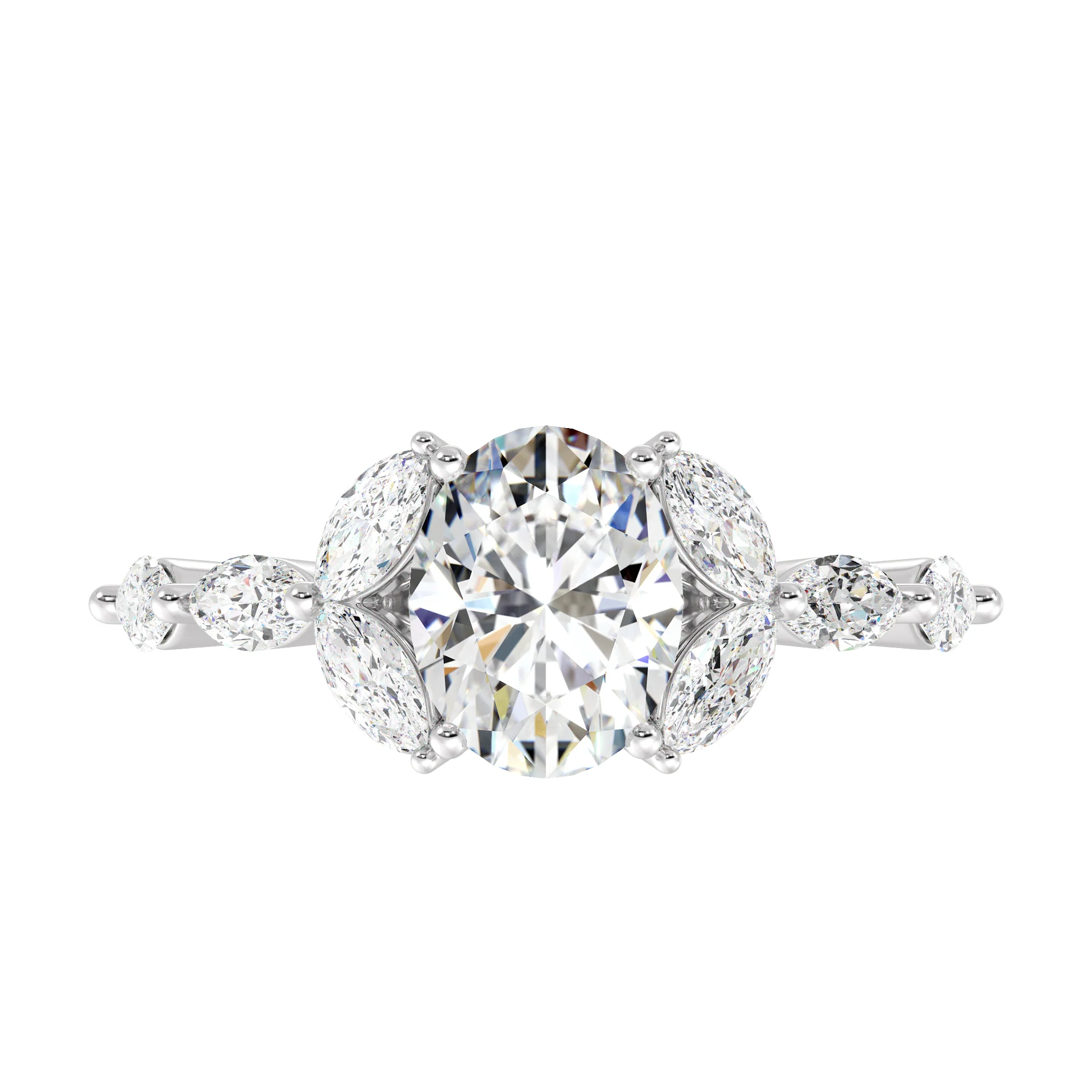 2 Carat Oval Cut Lab Grown Diamond Solitaire Engagement Ring with Marquise Accents in 18K Gold - Image 13
