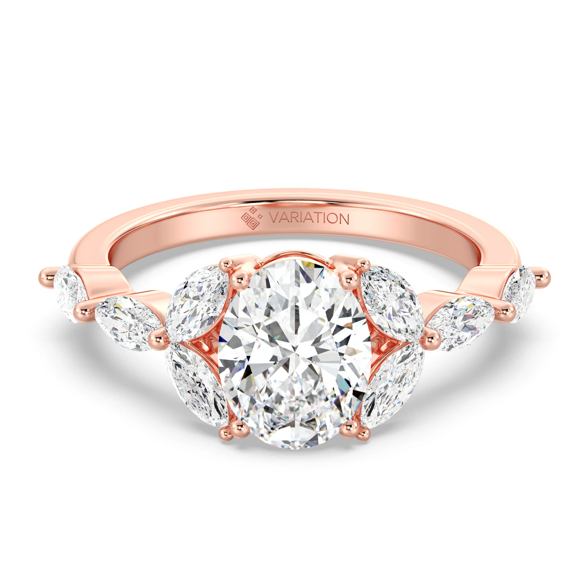 2 Carat Oval Cut Lab Grown Diamond Solitaire Engagement Ring with Marquise Accents in 18K Gold - Image 6