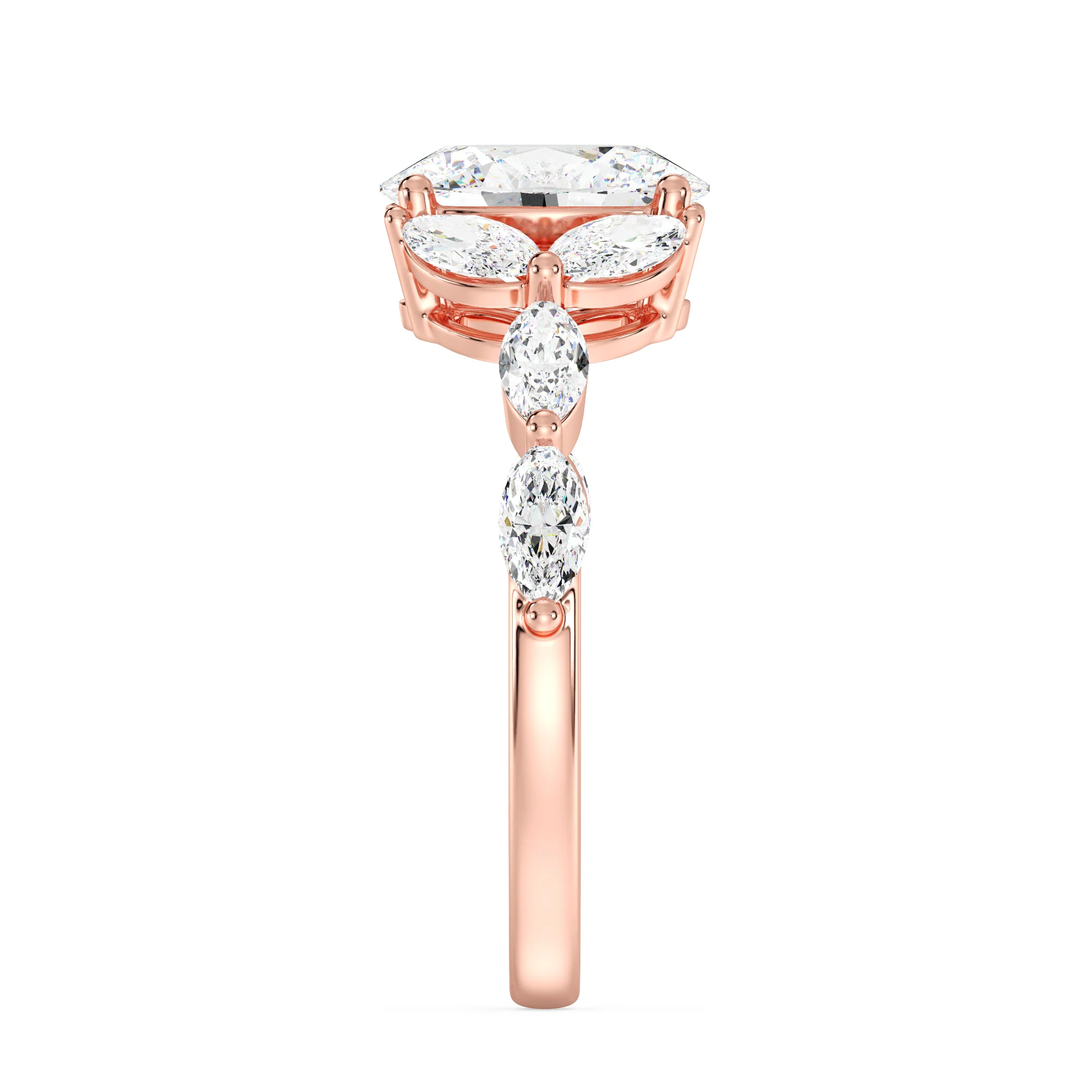2 Carat Oval Cut Lab Grown Diamond Solitaire Engagement Ring with Marquise Accents in 18K Gold - Image 8