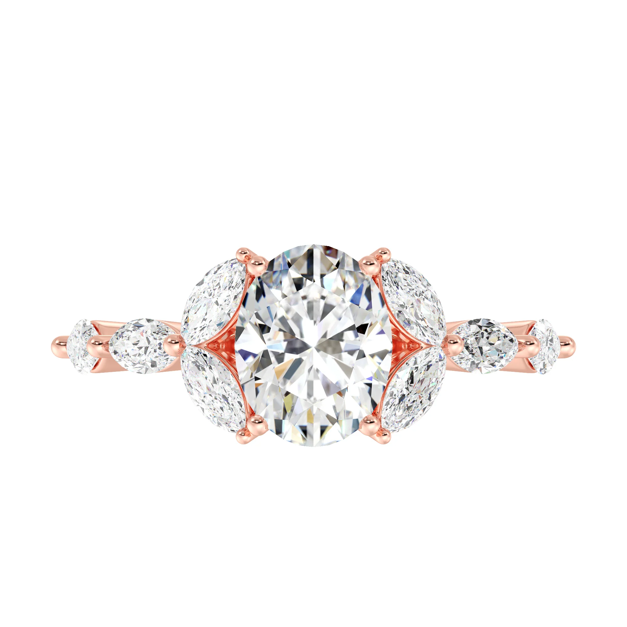 2 Carat Oval Cut Lab Grown Diamond Solitaire Engagement Ring with Marquise Accents in 18K Gold - Image 9
