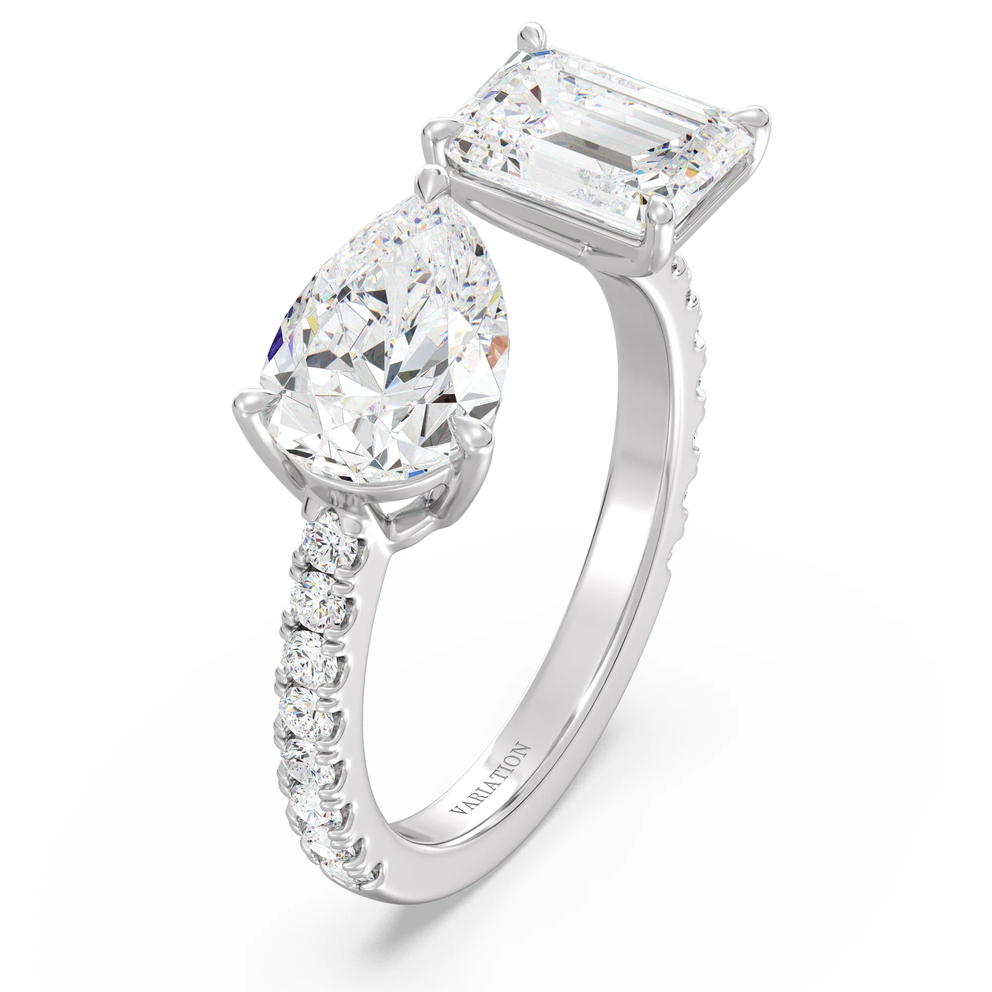 2 Carat Pear and Emerald Cut Lab Grown Diamond Toi et Moi Ring in 18K Gold - Image 12