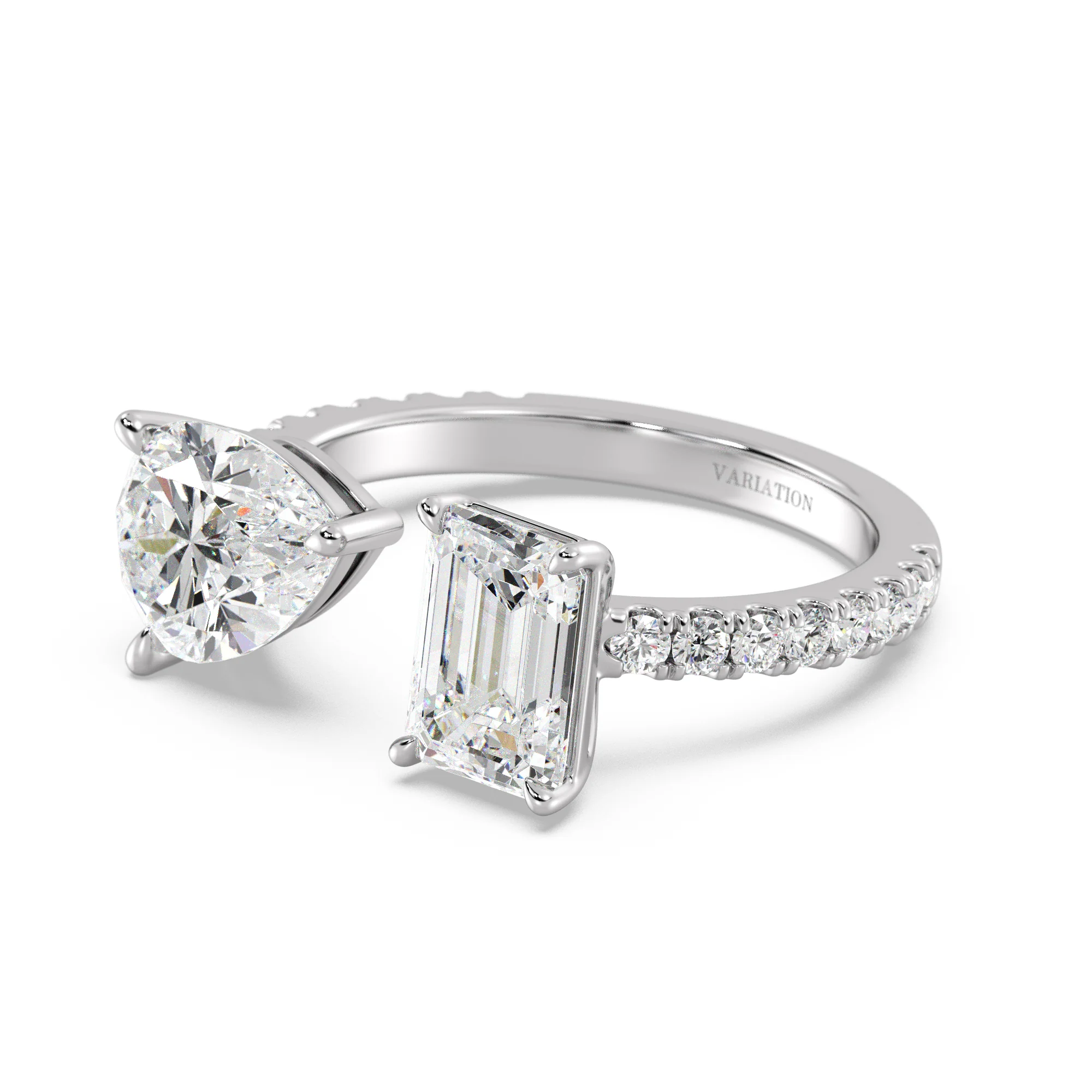 2 Carat Pear and Emerald Cut Lab Grown Diamond Toi et Moi Ring in 18K Gold - Image 13