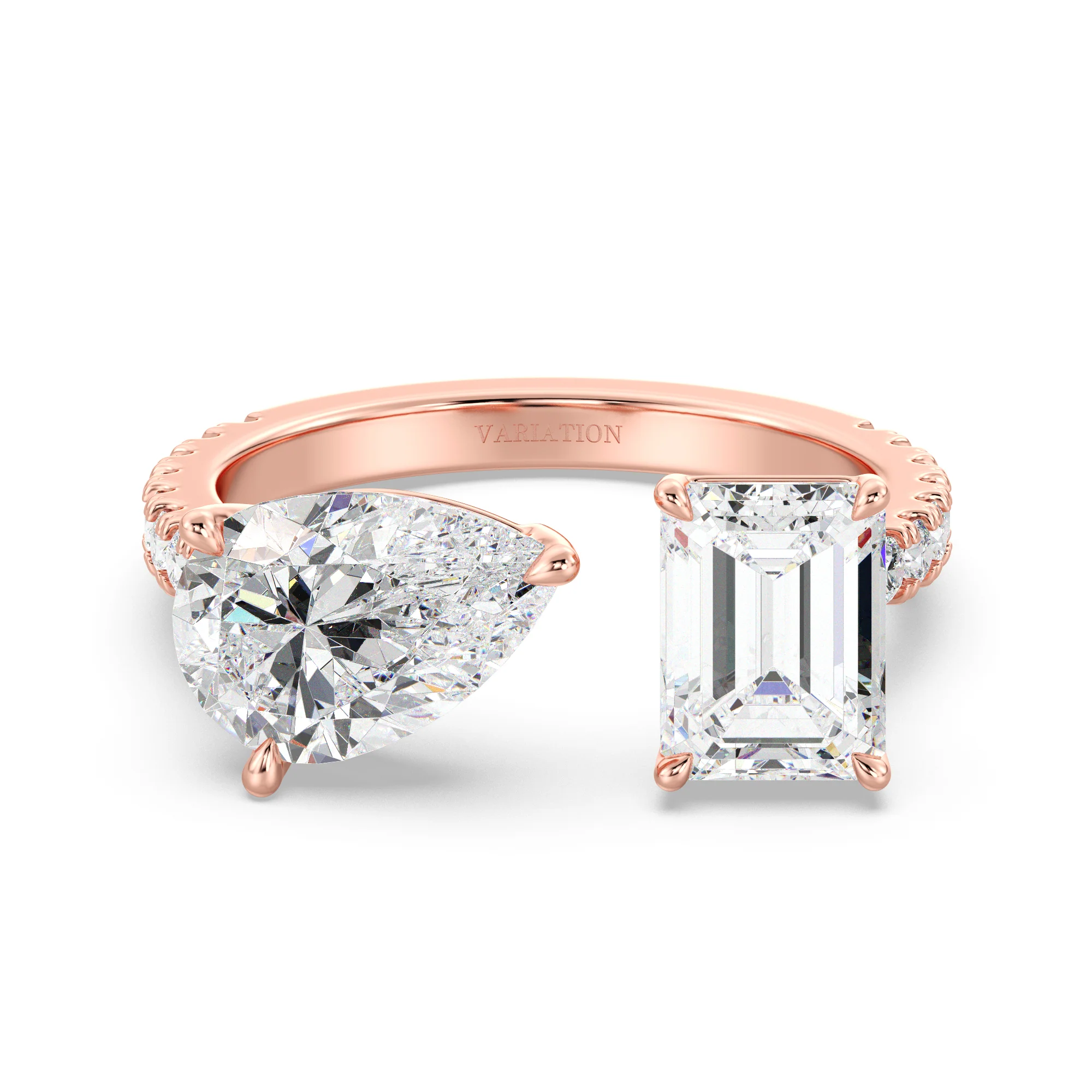 2 Carat Pear and Emerald Cut Lab Grown Diamond Toi et Moi Ring in 18K Gold - Image 6