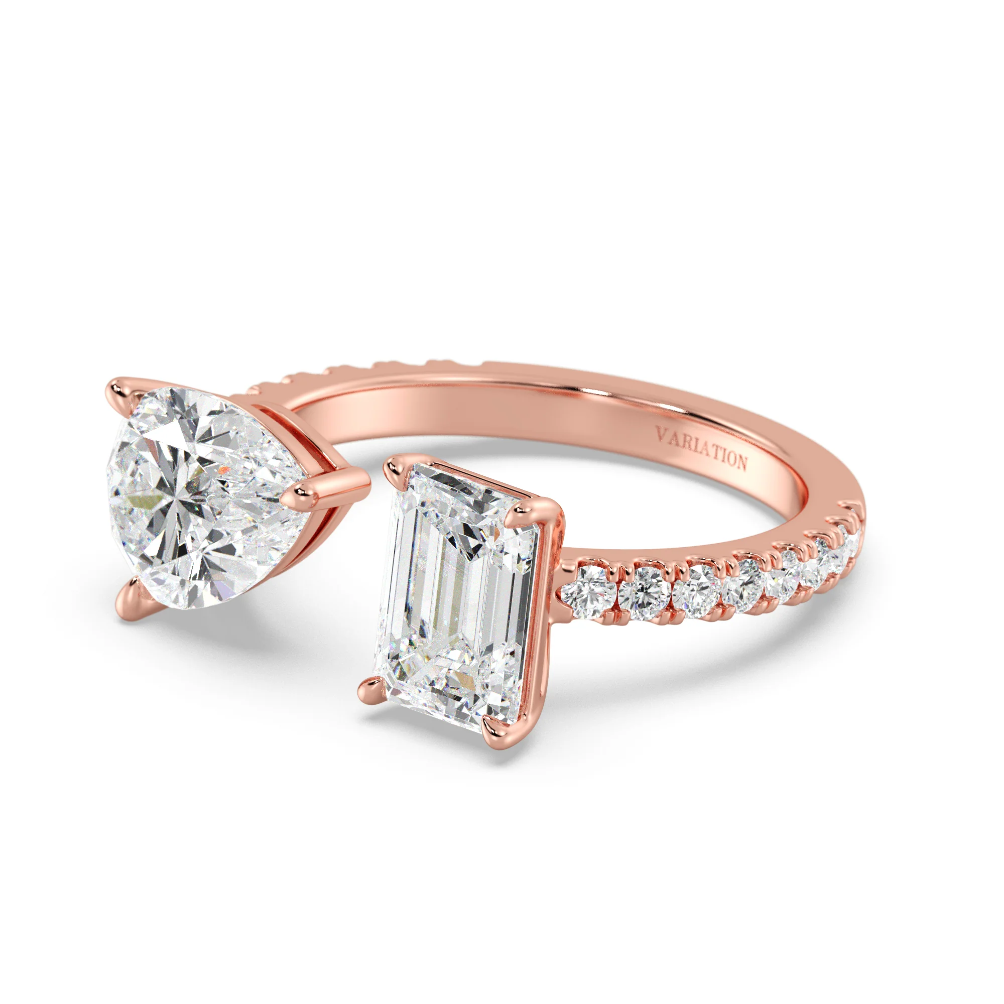 2 Carat Pear and Emerald Cut Lab Grown Diamond Toi et Moi Ring in 18K Gold - Image 8