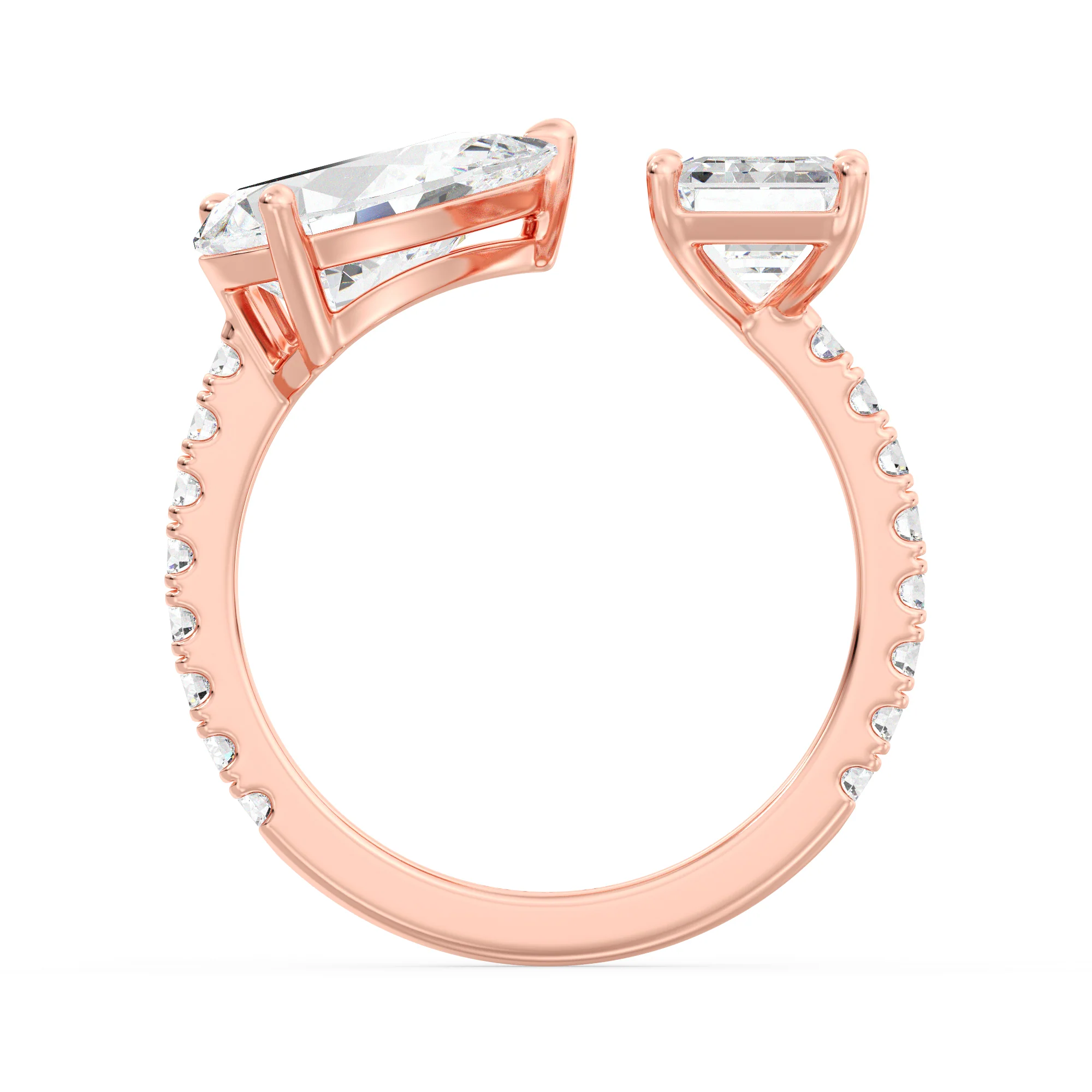 2 Carat Pear and Emerald Cut Lab Grown Diamond Toi et Moi Ring in 18K Gold - Image 9